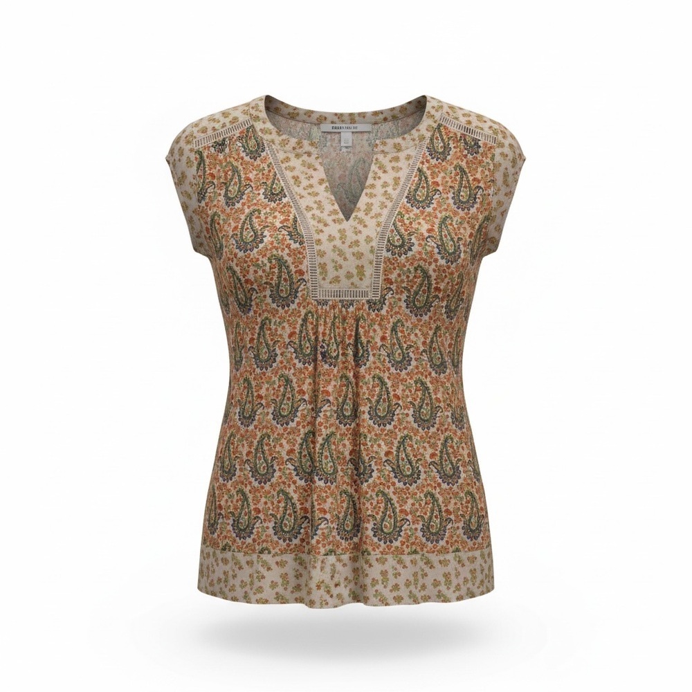 DR2 Paisley Print Blouse - Cream and Brown